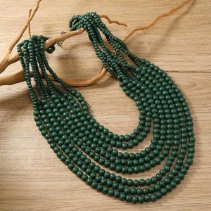 Wooden Bead Multi-Layered Necklace